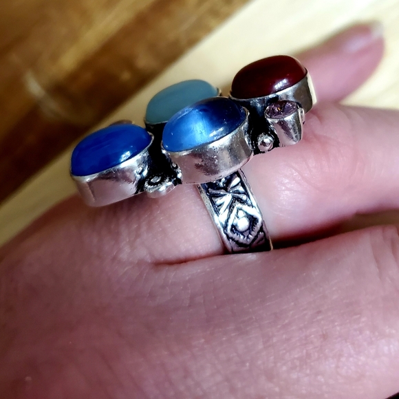 New Oversized Chalcedony, Iolite, Carnelian, Amethyst 925 Silver Ring. - Picture 6 of 12
